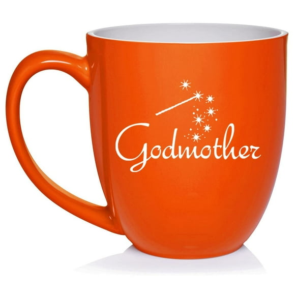 Godmother Ceramic Coffee Mug Tea Cup Gift for Her, Sister, Women, Family, Best Friend, Grandma, Cousin, Mom, Cute, Girlfriend, Wife, Mother’s Day, Baptism, Birthday, Housewarming (16oz Orange)
