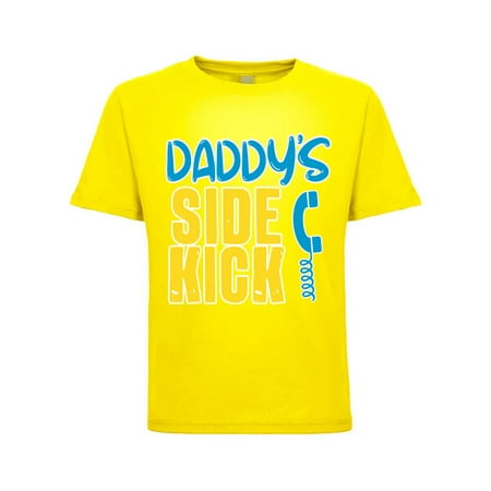 

Daddy s Side Kick Funny Hanging Out Humor Toddler Crew Graphic T-Shirt Yellow 4T