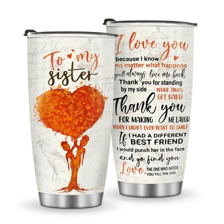 

Jekeno To My Sister Gifts From Sister Stainless Steel Tumbler 20oz Gifts for Sisters Unique Gift For Sister Soul Sister From Sister - Gift For Best Friend Women Birthday Gifts Heart Shape
