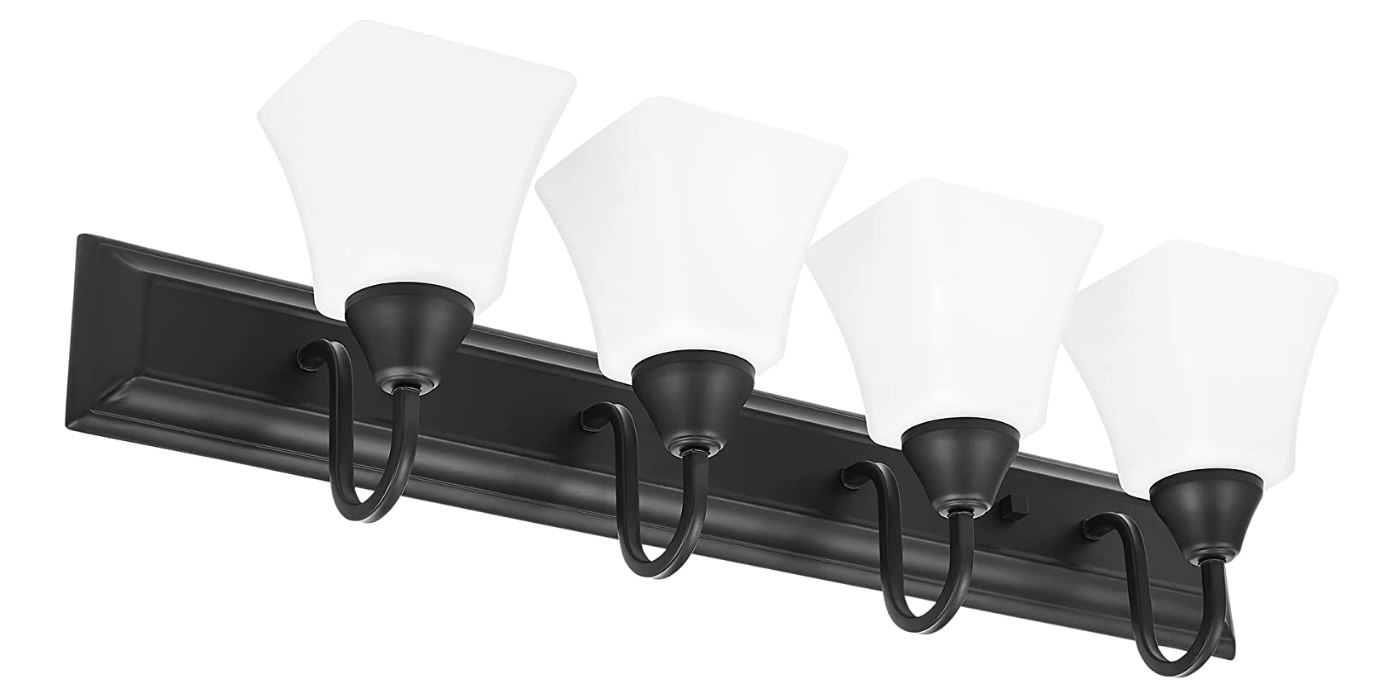 Luminance Square Lexington Vanity Light Wall Sconce | Black and White Bathroom Decor Fixture for Over Sink and Above Mirror | Mount as Uplighting or Bath Downlight, Damp Rated, 4-Light F3684-31