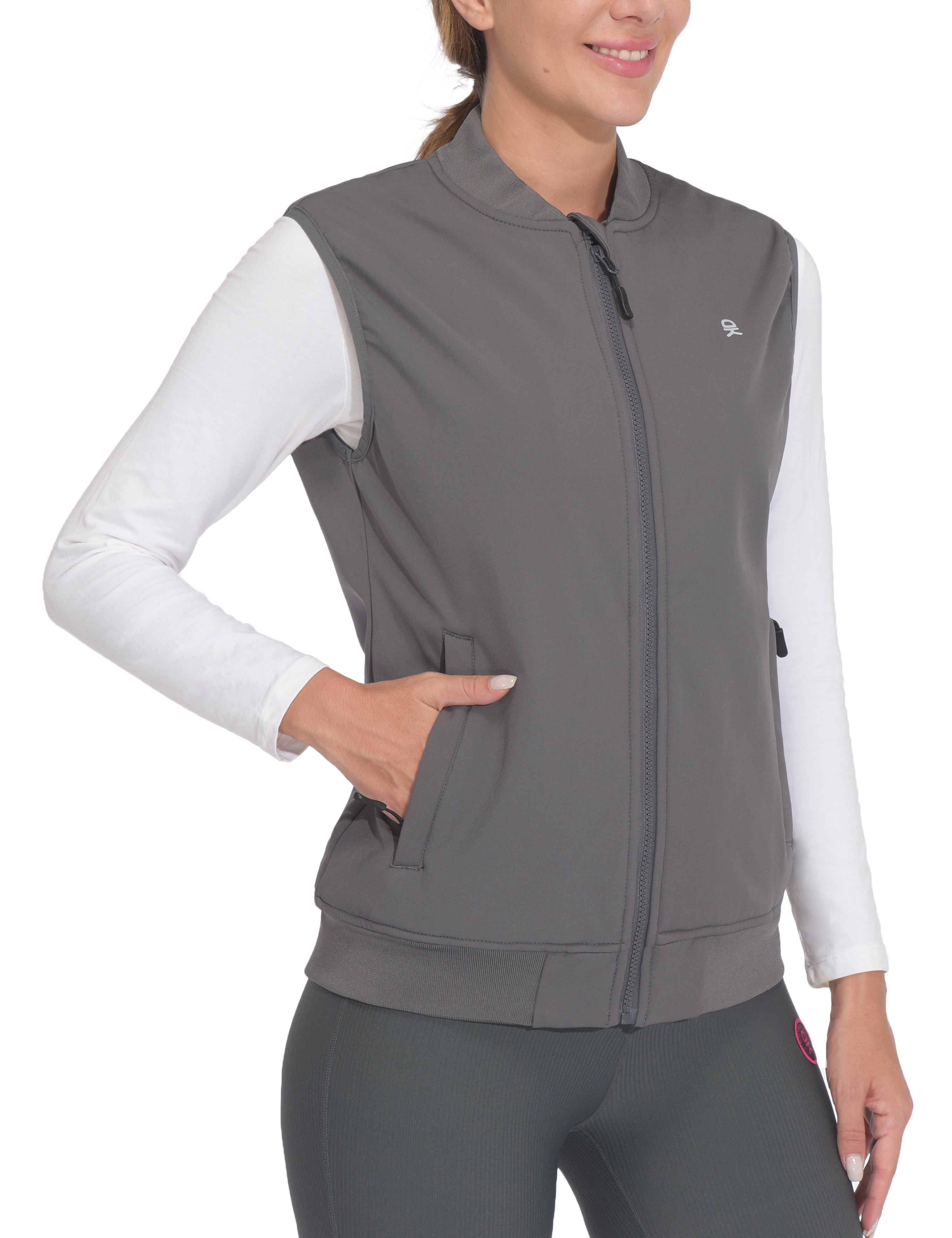 Little Donkey Andy Lightweight Fleece Lined Golf Hiking Vest for Women Waterproof Softshell Running Casual Sleeveless Jacket Steel Gray L