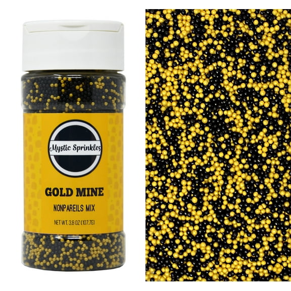 Mystic Sprinkles Gold Mine Nonpareils Mix 3.8 Ounce Bottle