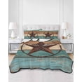 thumbnail image 3 of Vintage Teal King Size Down Alternative Comforter, Lightweight Comforter Quilt Bedding Set with Pillow Shams Brown Western Texas Barn Star Wood Grain All Seasons Bed Comforter Duvet Insert 96"x106", 3 of 7