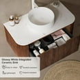 thumbnail image 4 of 30" Modern Floating Bathroom Vanity with Sink, Wall-Mounted Cabinet with Ultra-Thin Ceramic Basin and Marble Top, Extra Large Storage Drawer, Soft-Close Design, Dark Walnut, 4 of 7
