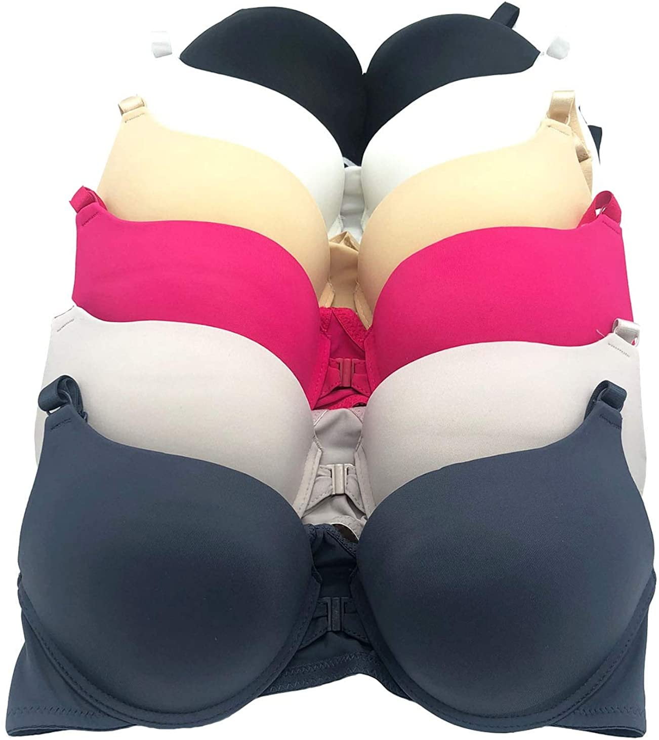 6 pcs Max Lift Power Wired Add 2 Cup Sizes T-Shirt Double Push Up Bra B/C  32B (68356wal)