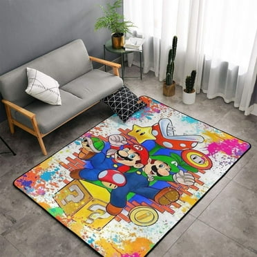 Super Mario Area Rug Living Room Carpet Bedroom 5x3 feet Rug Flannel Children Crawling Non-Slip Floor Mat for Kids Playroom Garden Entry Home Decor 60x39 Inch