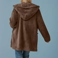 thumbnail image 5 of Lovskoo Womens Fuzzy Fleece Long Jacket Solid Color Long Sleeve Full Zip Pockets Hooded Jacket Casual Trendy Outerwear Brown, 5 of 9