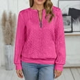 thumbnail image 2 of Fiaer Quarter Zip Women Sweatshirts Crew Neck Plus Size Long Sleeve Jacquard Pullovers Baggy Casual Fashion Tops Hot Pink L, 2 of 7