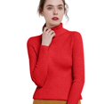thumbnail image 1 of SGMVNU Chandail à Col Roulé pour Femmes à Manches Longues, Hauts Décontractés en Tricot Doux, Coupe Ajustée, Léger, Chandail de Base, Tenues de Travail Automne 2025 (Rouge, 2TG), 1 of 4