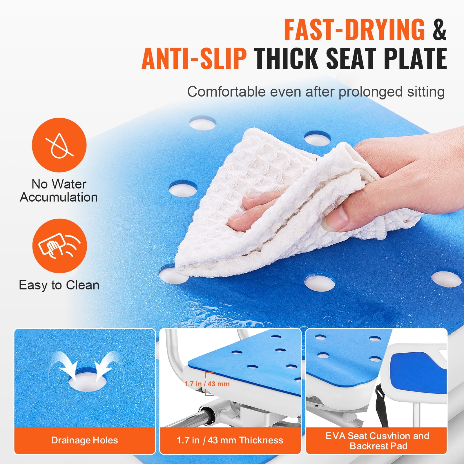 VEVOR Sliding Tub Transfer Bench with 360 Degree Swivel Seat, Height Adjustable Bathtub Transfer Bench with Armrest & Safety Belt, Non-Slip Rotating Shower Chair for Elderly Disabled