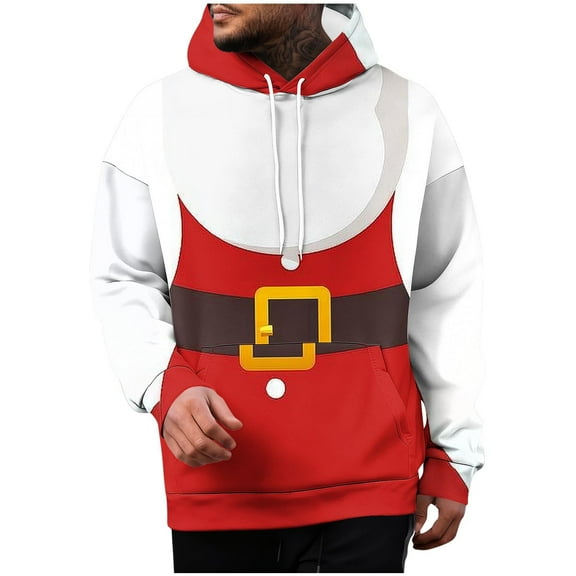 Men's Big & Tall Christmas Hoodie 3D Novelty Pullover Graphic Sweatshirt Long Sleeve Xmas Holiday Tops