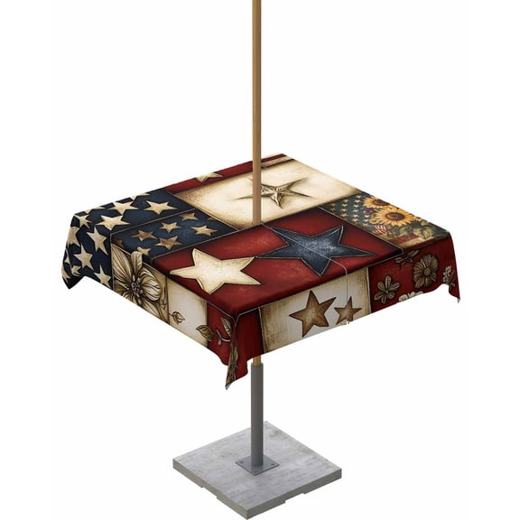 Hokiten Outdoor Tablecloths with Umbrella Hole & Zipper, American Flag 60x60 Inch Square Tablecloths, Texas Star Farmhouse Sunflowers Blue Red Waterproof Table Cloth, Patio/Pool/Picnic Table Covers