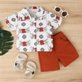 thumbnail image 2 of PEASKJP Boys Shirts Suits Set Print Patchwork Button Front Short Sleeve Shirt and Shorts Set,White 120, 2 of 5
