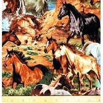 1 Fat Quarter - Wild Horses Scenic Cotton Fabric - 21" X 18"