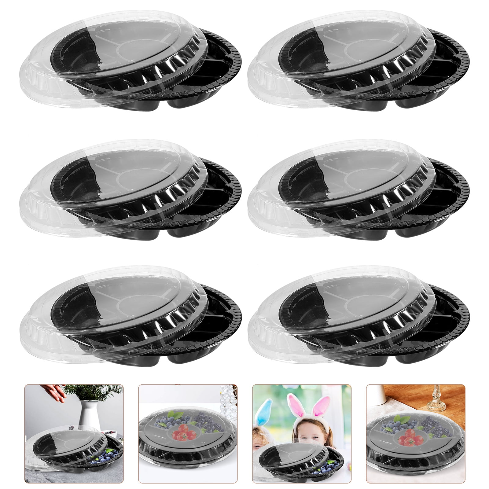 Sensethe 10pcs Plastic Appetizer Tray with Lids - 6 Sectional Catering Tray