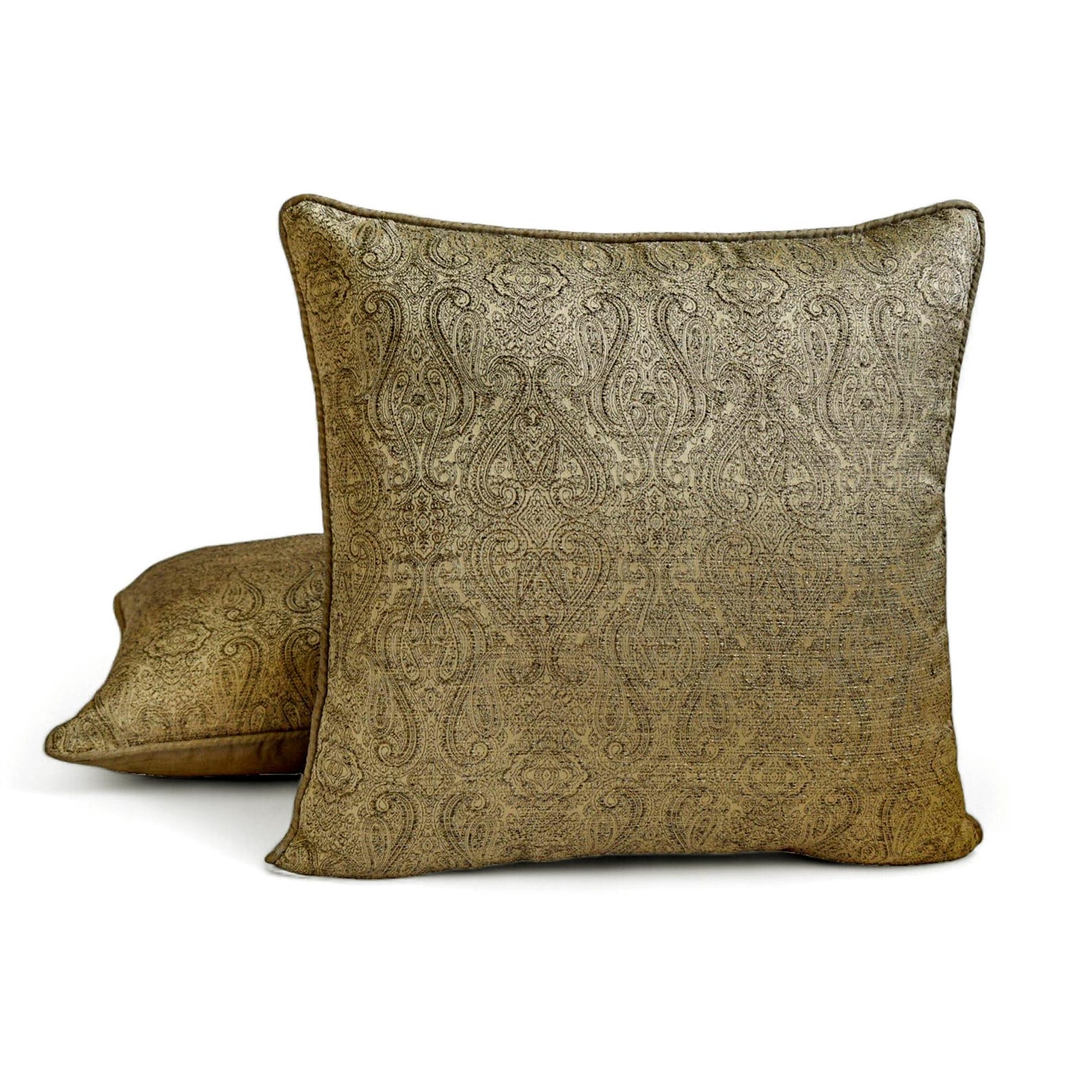 Antique Gold Decorative Throw Pillow Covers 16"x16" | Contemporary Jacquard Cushion Cover Damask | Regal Damask Pillowcases for Couch, Sofa Bedroom & Living Room, Modern Home Décor - Golden Cascade