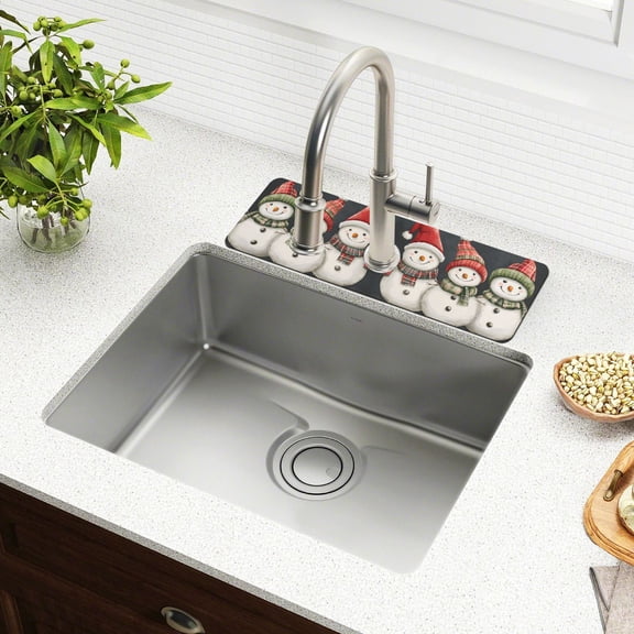 Yayeee Faucet Mat for Kitchen Sink 14.7" Diatomite Long Splash Guard Pad, Red Snowmen