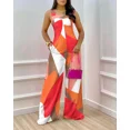 thumbnail image 3 of Monos de una pieza con estampado sin mangas y tirantes con cuello en V para mujer, pantalones largos de pierna ancha, monos holgados de estilo bohemio para mujer, 3 of 5