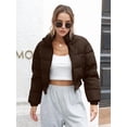 thumbnail image 4 of Women' S Cropped Quilted Puffer Jacket Outerwear Coats Brown L, 4 of 9