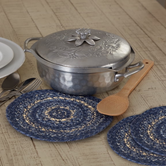VHC Brands Great Falls Blue Jute Trivet 8 Set of 3