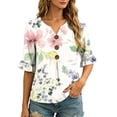thumbnail image 5 of Levmjia Women's V Neck Floral Blouse Short Sleeve Button Down Top Summer Casual Loose Fit Flowy Shirt with Flutter Sleeves, 5 of 6