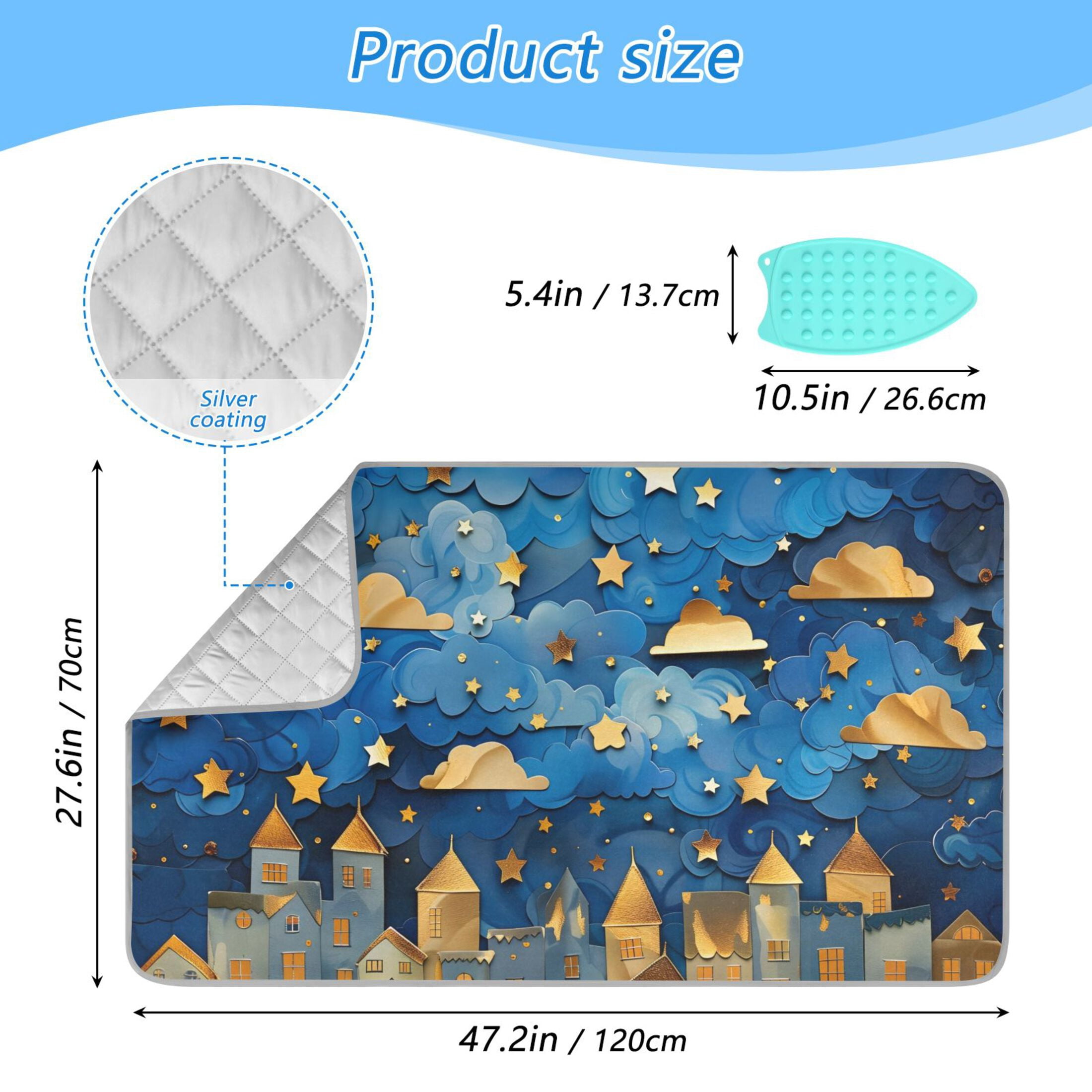 Paper Art Nocturne Clouds Stars Ironing Mat Blanket Portable Travel Ironing Pad Heat Resistant Pad 47.2" x 27.6”