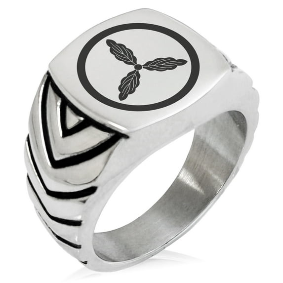 Stainless Steel Yamaouchi Samurai Crest Chevron Pattern Biker Style Polished Ring
