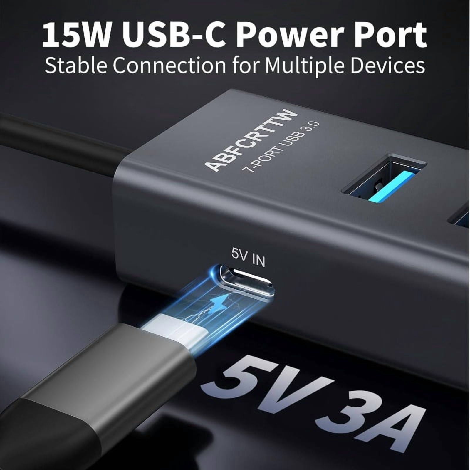 7-Port USB 3.0 Hub Compatible for USB- Devices - High-Speed 5Gbps USB Extender Hub with External Drives, Smartphones, Tablets - Plug-and-Play Desktop USB Splitter (No External Power Required)