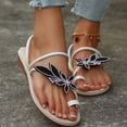thumbnail image 2 of Women’s Toe Ring Flat Slide Sandals Floral Rhinestone Slip On Open Toe Thong Flip Flops Casual Summer Beach Slippers White Size 8, 2 of 6