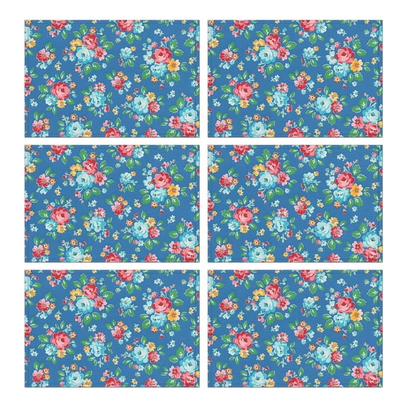 Pioneer Flower Floral Print Pattern Summer Placemats Table Placemats Set Of 6-Linen Kitchen Washable Placemats Table Mats 12x18 Inch Non-Slip Heat Resistant