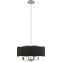 4 Light Brushed Nickel Pendant Chandelier with Hand Crafted Black Fabric Hardback Shade