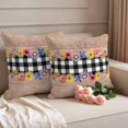 thumbnail image 2 of Spring Flowers Pillow Covers 2 Pack Watercolor Pink Yellow Purple Floral Black Plaid Brown Wood Grain Pillowcase Waterproof Outdoor Throw Pillow Cover for Patio Garden Square Cushion 24”x24”, 2 of 9