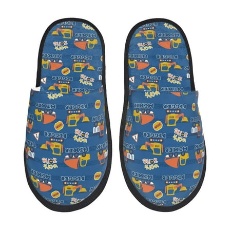 Balery Construction Vehicles Slient Indoor Furry Fleece Comfort House Shoes Soft Non-Slip Home Shoes Cotton slippers House Slippers-- Large
