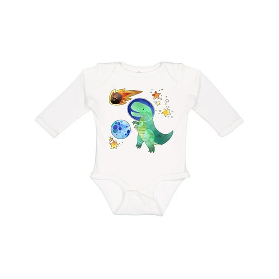 Inktastic Tyrannosaurus Rex vs. Meteor Fun Space Dinosaur Boys or Girls Long Sleeve Baby Bodysuit