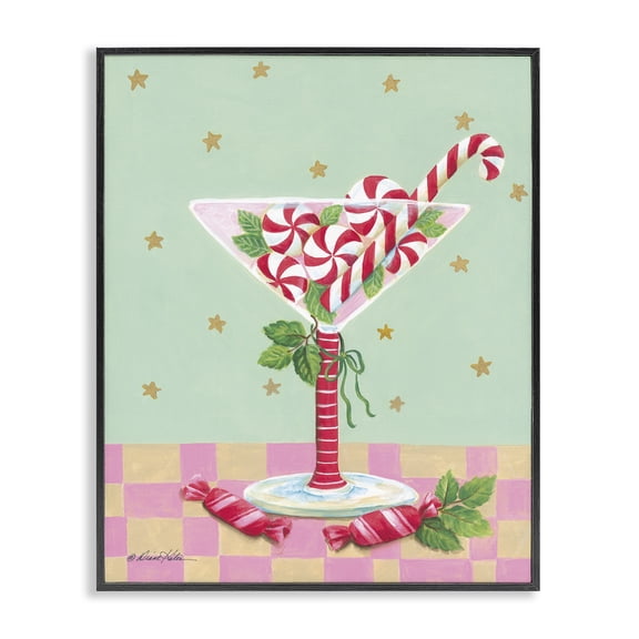 Stupell Industries - Festive Peppermint Martini Black Framed Giclee 11x14 by Diane Kater