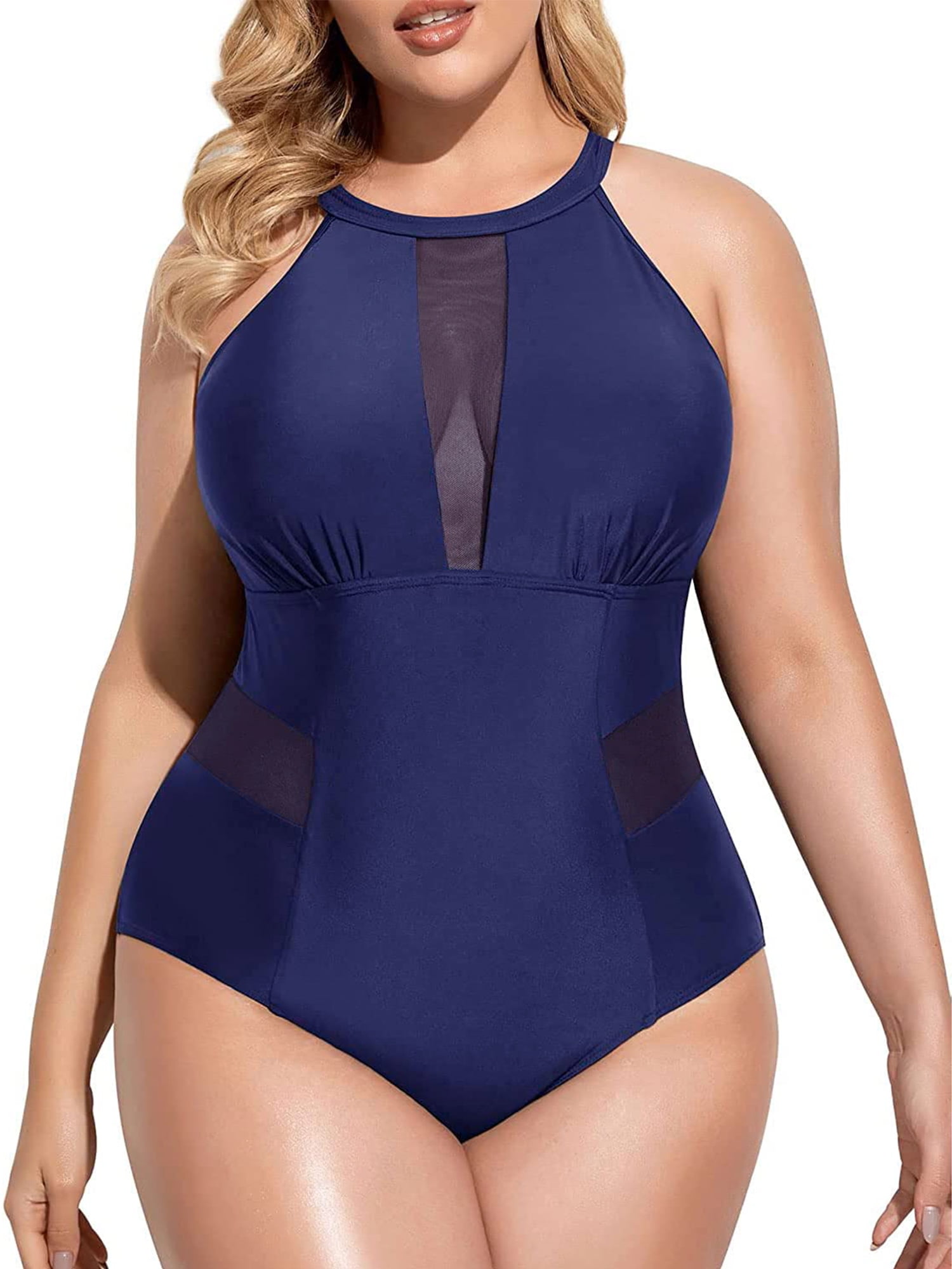 Plus Size Swimsuit for Women Tummy Control One Piece High Neck Bathing