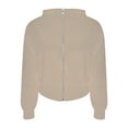 thumbnail image 6 of Cropped Cotton Hood Jackets with Thumb Holes Casual Sports Zip-up Hooded Sweatshirts for Womens Fall Fashion Outwear (Medium, Khaki), 6 of 6