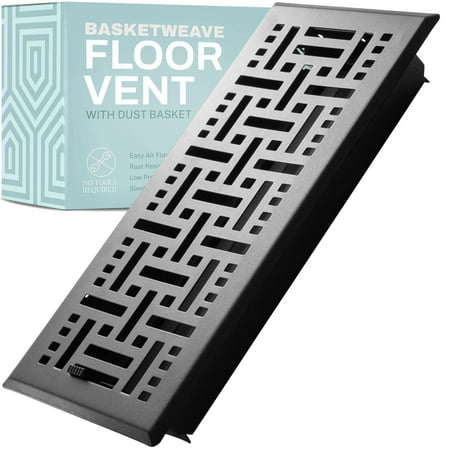 

Home Intuition Floor Vent Covers - Floor Register 2x10 Inch - Matte Black Basketweave Metal Air / Heat Vent Cover with Lint Catcher Trap - Home Floor and Baseboard Decor - Filter Grate for HVAC Duct