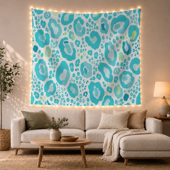 Vibrant Leopard Print in Watercolor on White, Playful Watercolor for Wildlife Lovers, Modern Animal Decor, Housewarming Gift, Tapestry Wall Hanging for Bedroom and Living Room