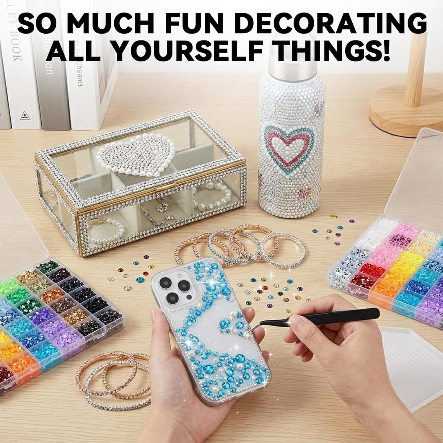 Bedazzling Kit 42 Colors, Bedazzler Kit with 42000Pcs Rhinestones, Tweezer, 3Pcs Jewelry Glue, Dotting Pen and Tray, 3mm Crystal Bedazzle Kits for Bedazzled Gems Nail Art Crafting