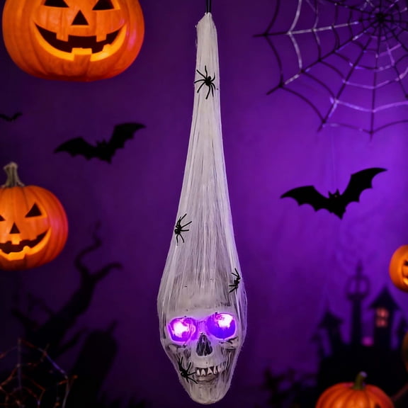 SUYOLL Outdoor Animatronic Hanging Skull With Illuminated Eyes And Design For Indoor Halloween Decorations Party Scary Display Decal