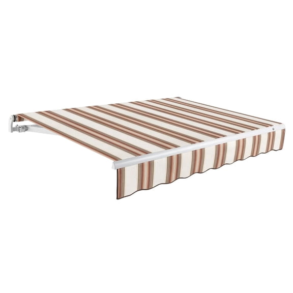 AWNTECH 14x10 Maui Right Motor Patio Retractable Awning Outdoor Canopy Sun Shade Without Aluminum Protective Hood, Brown and Terra Stripe