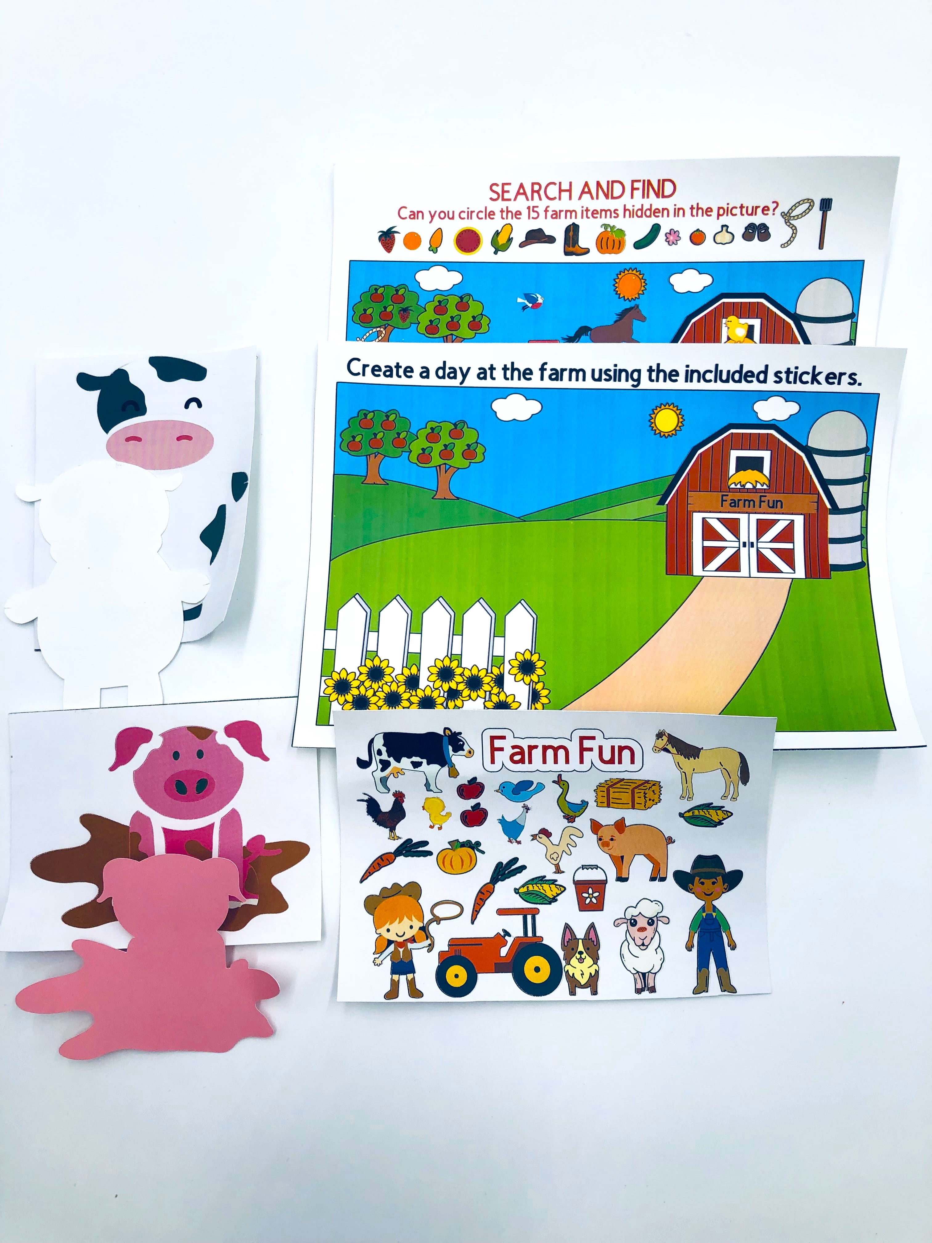 Timeless Desserts Farm Fun Gift Basket, Birthday, Party Favor, Stickers, Cow, Pig, Animals