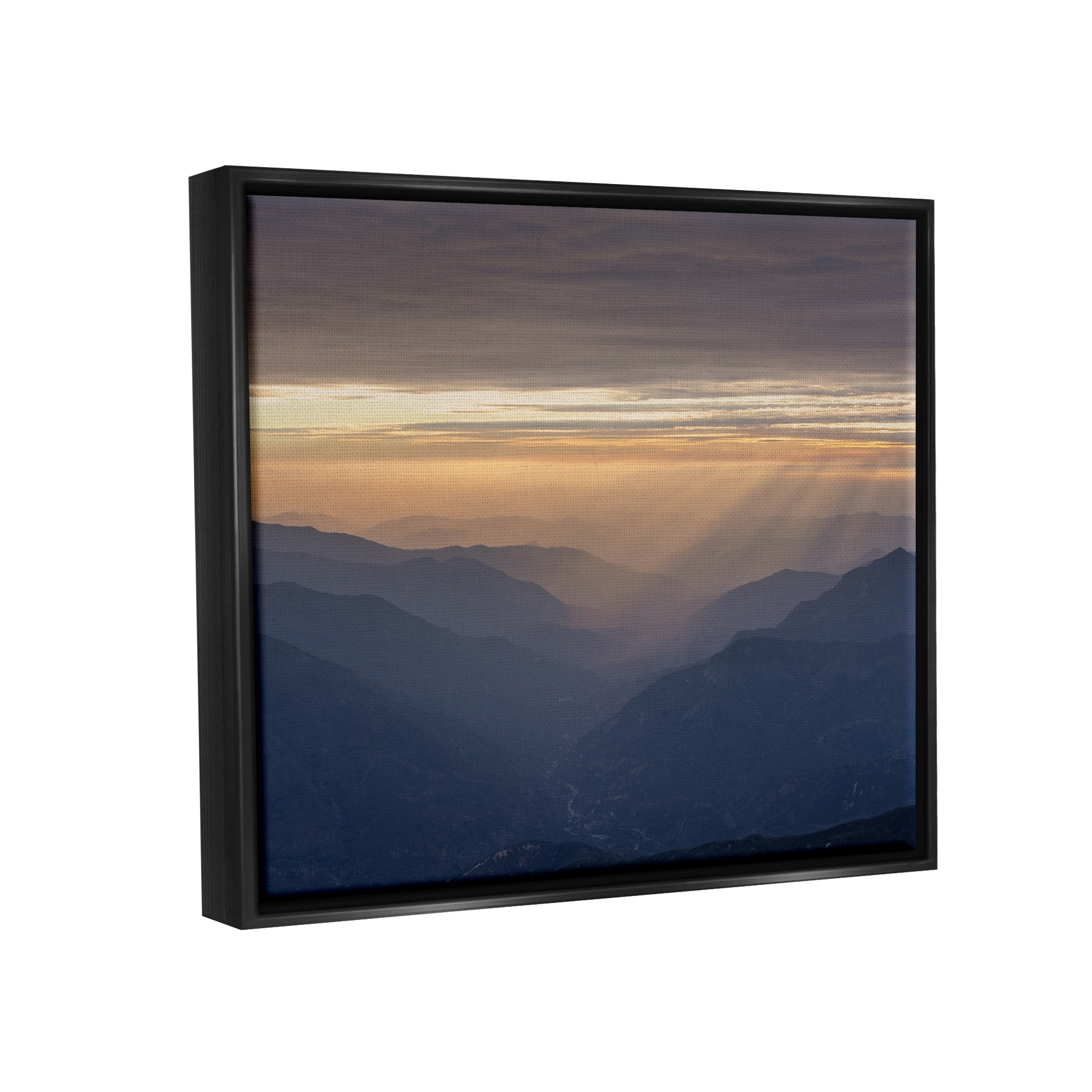 Stupell Industries Sun Rays Peeking Through Clouds Mountain Peaks Photograph Metallic Gold Floating Framed Canvas Print Wall Art, Design by Jeff Poe Photography