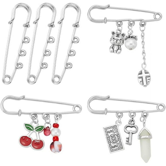 10Pcs Stainless Steel Brooch Bar Pins Findings with Loops 51mm Safety Clasp Brooch Pin Back Bar Pin Back Metal Safety Pins with 3 Holes Brooch Clasp Pins for DIY Name Tags Gray