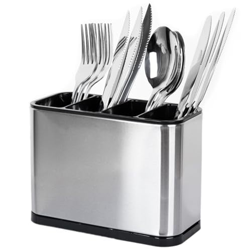 Silverware Caddy Cutlery Organizer for Countertop Silverware Holder for Fork Knife Spoon Flatware Organizer 4 Compartments Cutlery Holder