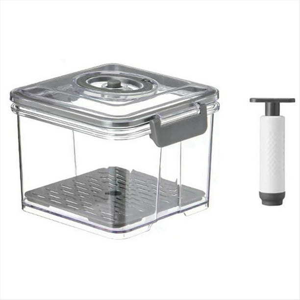 Contenedor de Almacenamiento de Alimentos Al Vacío, Organizador Transparente para Nevera con Capacidad de Red de Drenaje, Dispensador de Alimentos para Cocina, Gris S