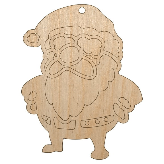 Cute Chibi Santa Claus Christmas Wood Holiday Christmas Tree Ornament Unfinished DIY Pre-Drilled Craft