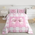 thumbnail image 2 of jejeloiu Kids Cartoon Bowknot Queen Comforter Set,Pink Kawaii Bowtie Bedding Comforter Set For Girl Reversible 3 Pieces, 2 of 8
