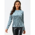 thumbnail image 4 of DARING DIVA Women's Velvet Round Neck Long Sleeve Casual Tops XL Light Blue, 4 of 6